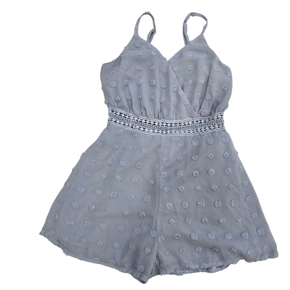 Boture Blue Swiss Dot Crochet Lace Waist Romper Size 6 US M EU 38